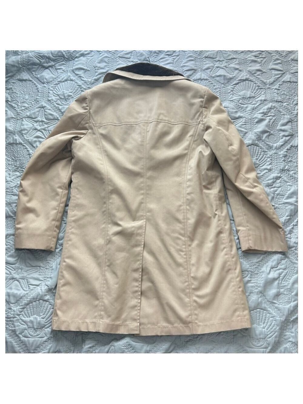 Vintage London Fog Faux Fur Lined Trench Coat Beige 38R Double Breasted - Picture 8 of 15